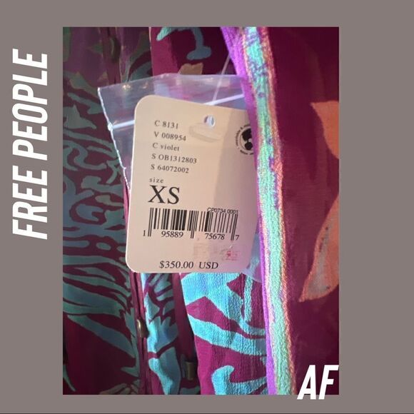 FREE PEOPLE BACK TO BARCELONA KAFTAN MAXI DRESS VIOLET COMBO NWT - Picture 6 of 8